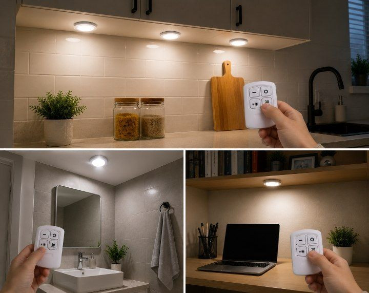 چراغ اضطراری زیر کابینتی مدل ریموت دار مجموعه سه عددی|باطری خور +COB LED